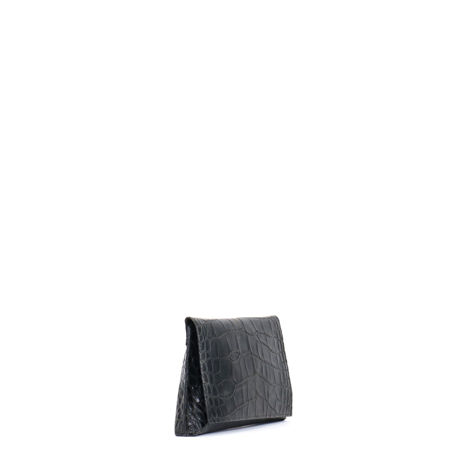 FOLDOVER CLUTCH VINTAGE BLACK EMBOSSED GATOR - Image 2